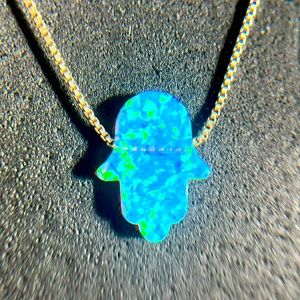 Hamsa Opal Pendant Sterling Silver Necklace